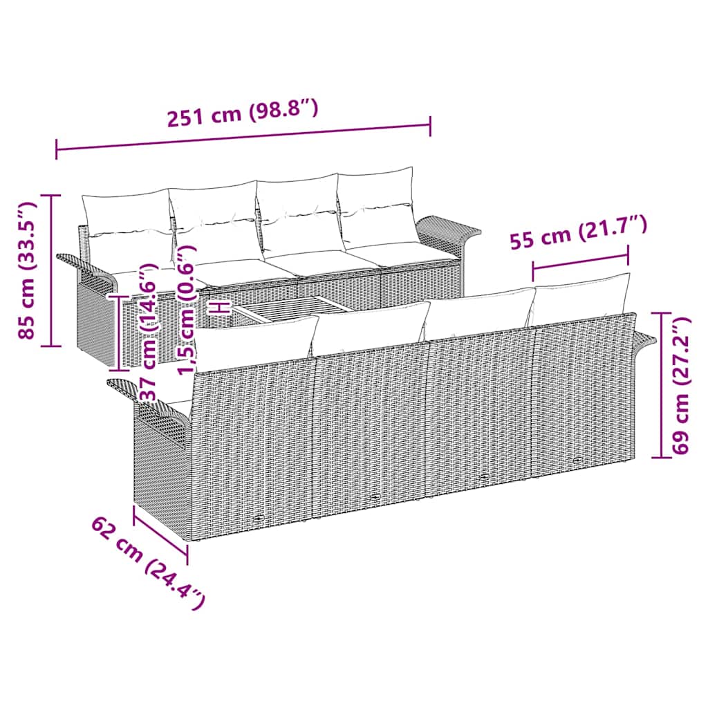 vidaXL Tuinbank Set met opslag 9 pcs Zwart en Crème poly rattan