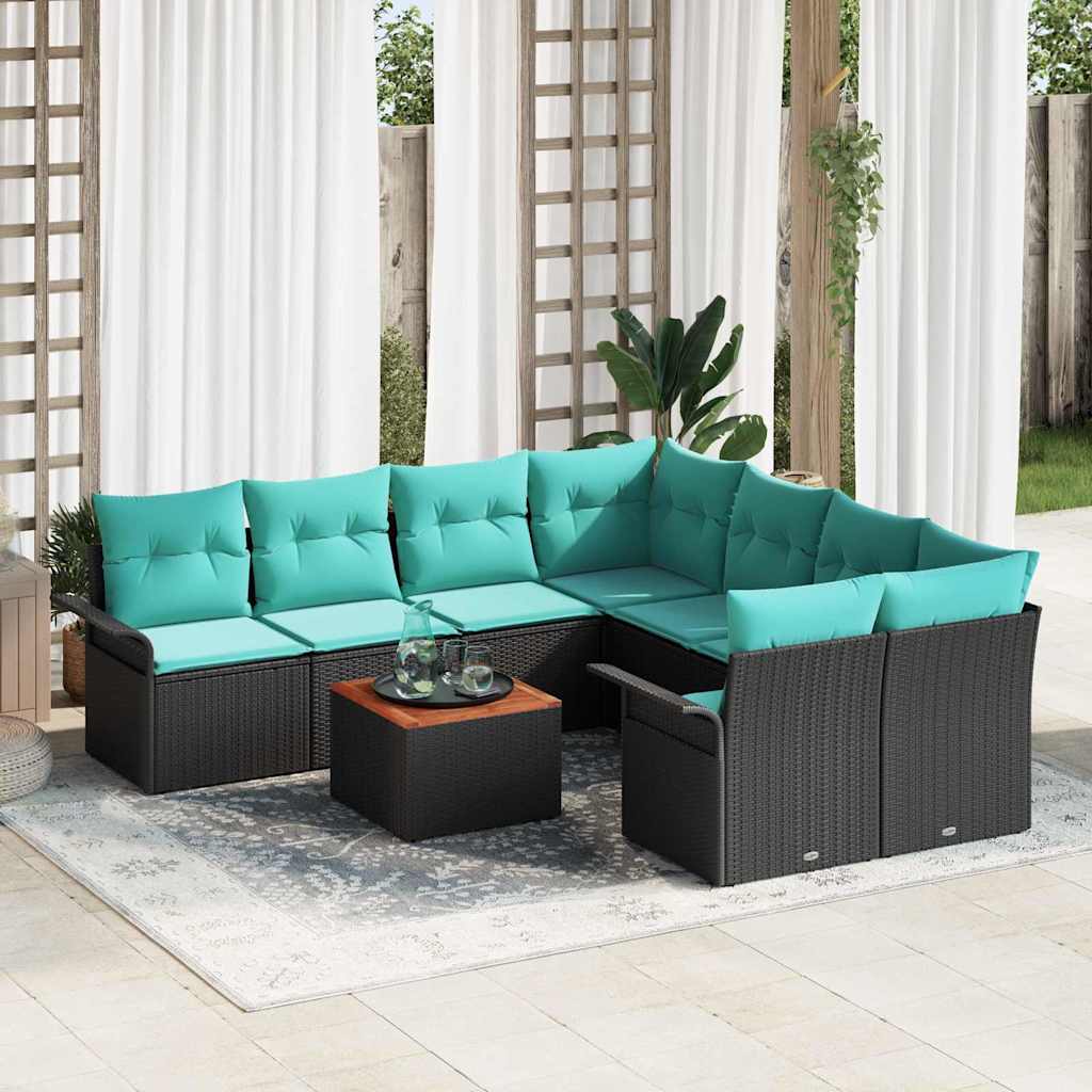 vidaXL Garden Lounge Set with Storage 9 pcs Grey and Navy Blue poly rattan