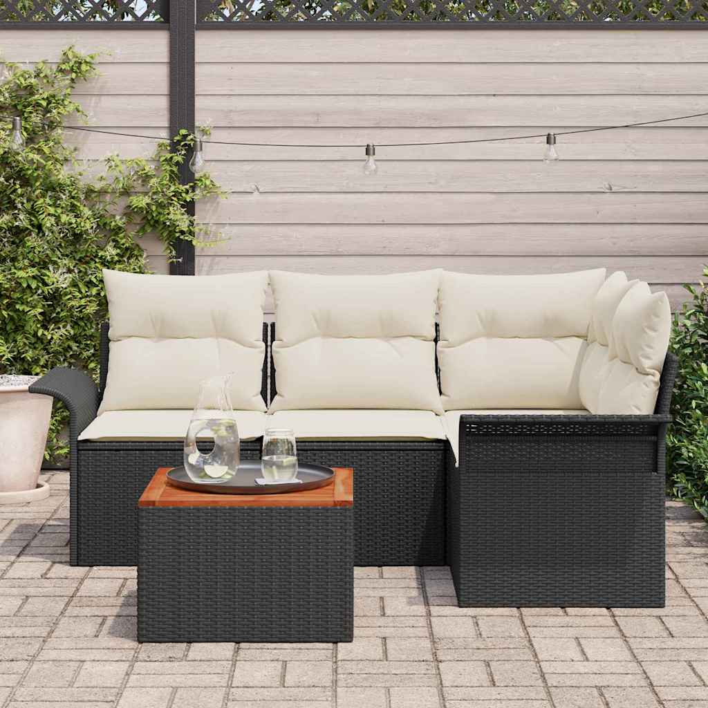 vidaXL Tuinbank Set met opslag 5 pcs Zwart en Crème poly rattan