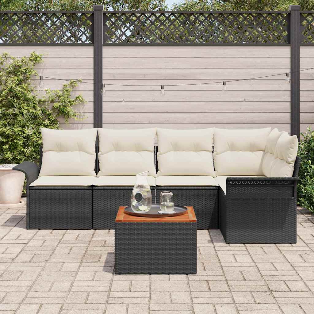 vidaXL Tuinbank Set met opslag 6 pcs Zwart en Crème poly rattan