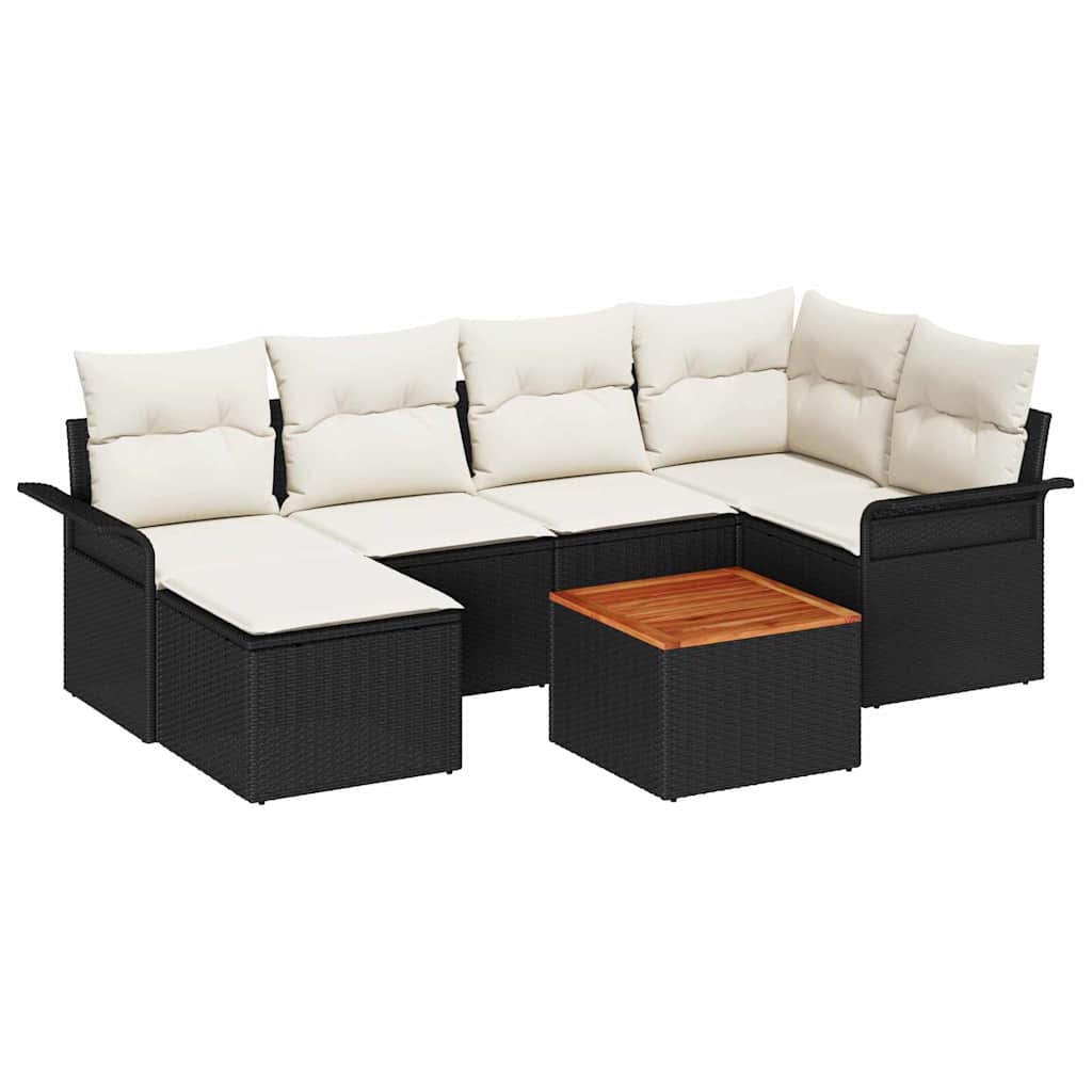 vidaXL Tuinbank Set met opslag 7 pcs Zwart en Crème poly rattan