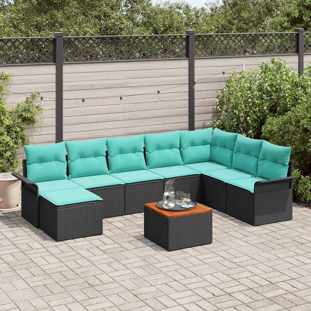 vidaXL Tuinbank Set met opslag 9 pcs Grijs en Marineblauw poly rattan