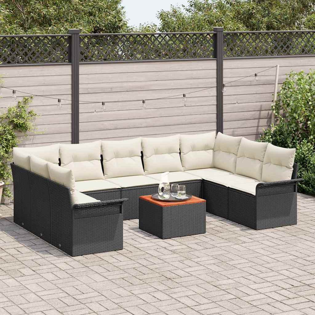 vidaXL Tuinbank Set met opslag 10 pcs Zwart en Crème poly rattan