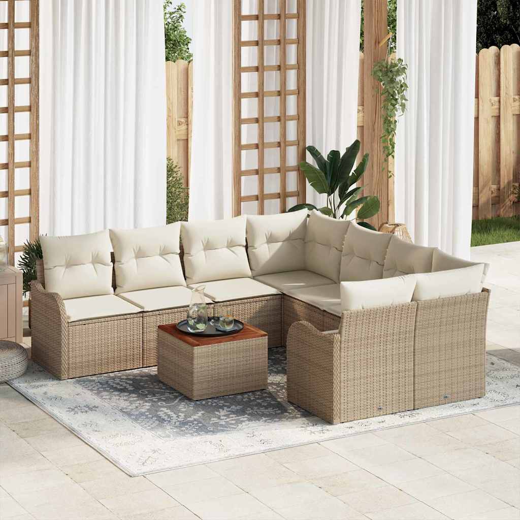 vidaXL Tuinbank Set met opslag 9 pcs Zwart en Crème poly rattan