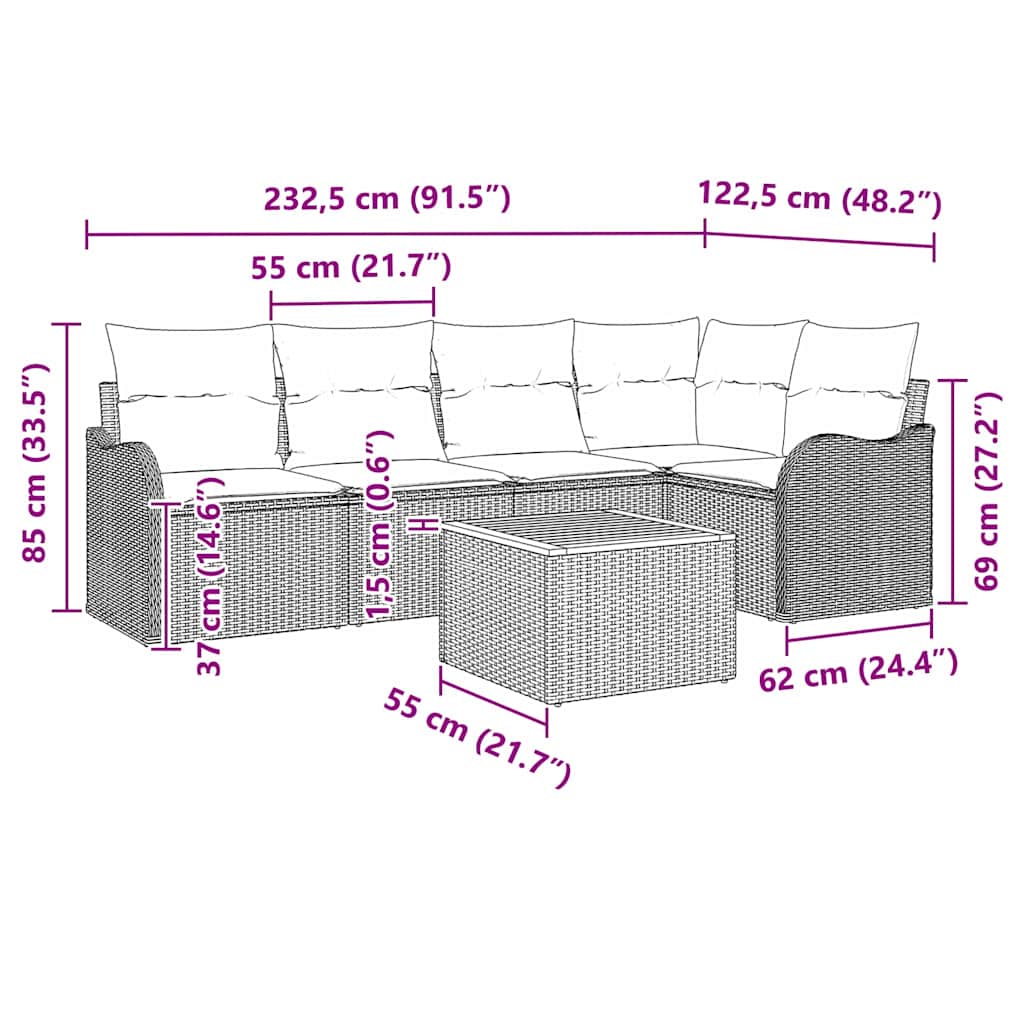 vidaXL Tuinbank Set met opslag 6 pcs Zwart en Crème poly rattan