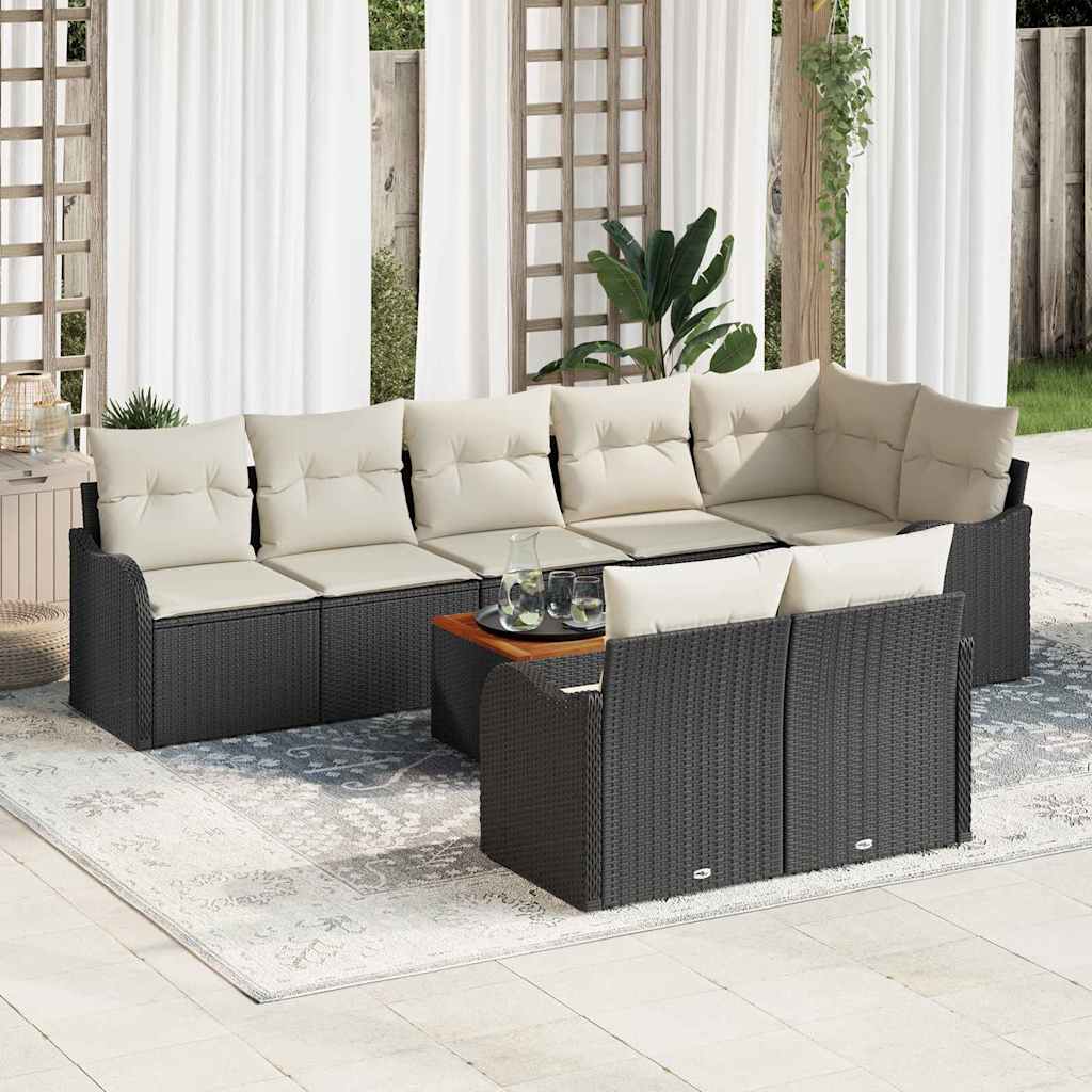 vidaXL Tuinbank Set met opslag 9 pcs Zwart en Crème poly rattan