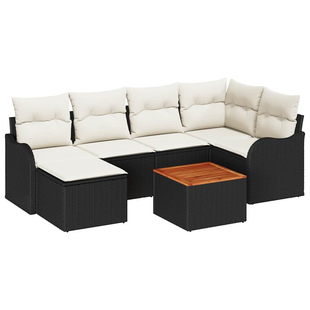 vidaXL Tuinbank Set met opslag 7 pcs Zwart en Crème poly rattan