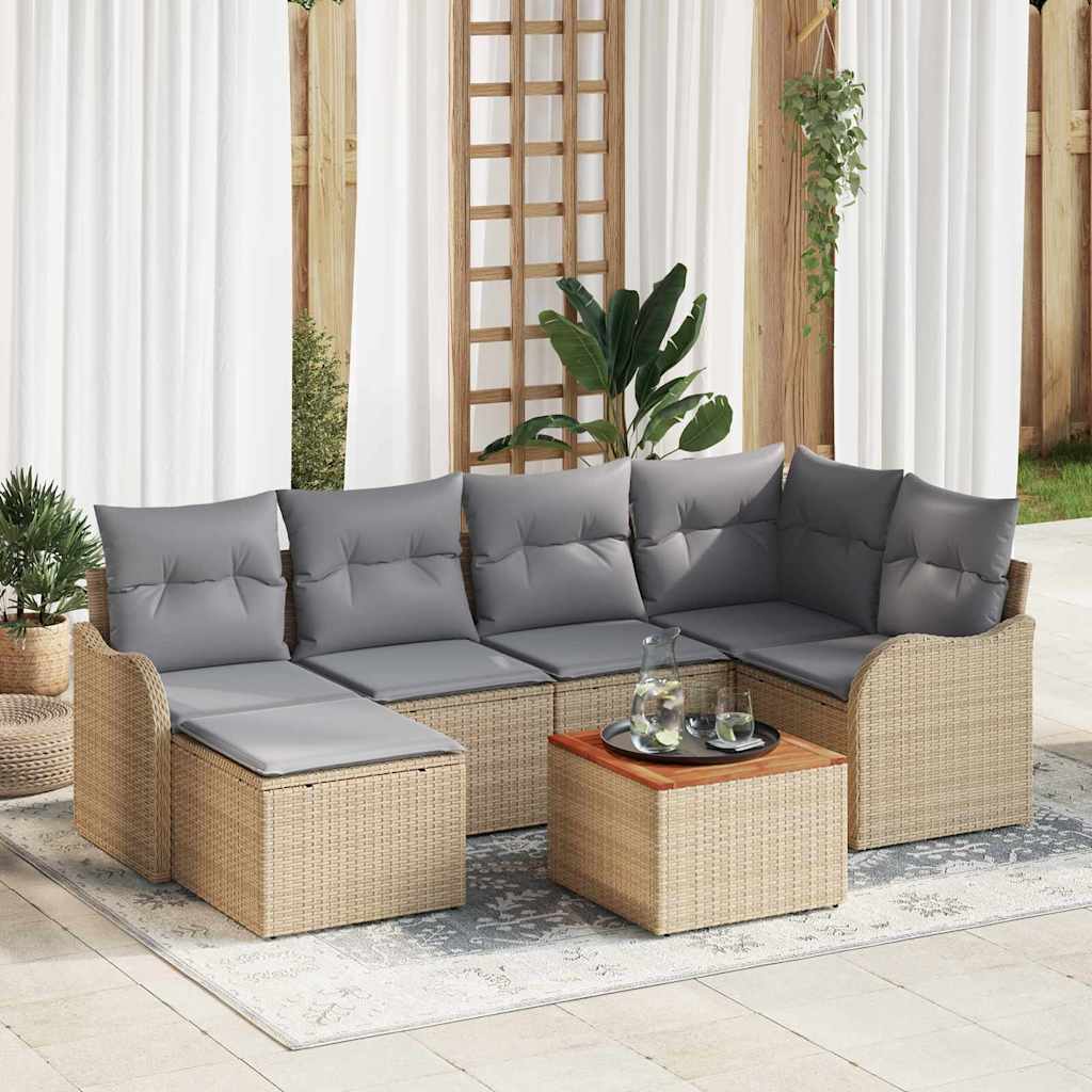 vidaXL Tuinbank Set met opslag 7 pcs Zwart en Crème poly rattan