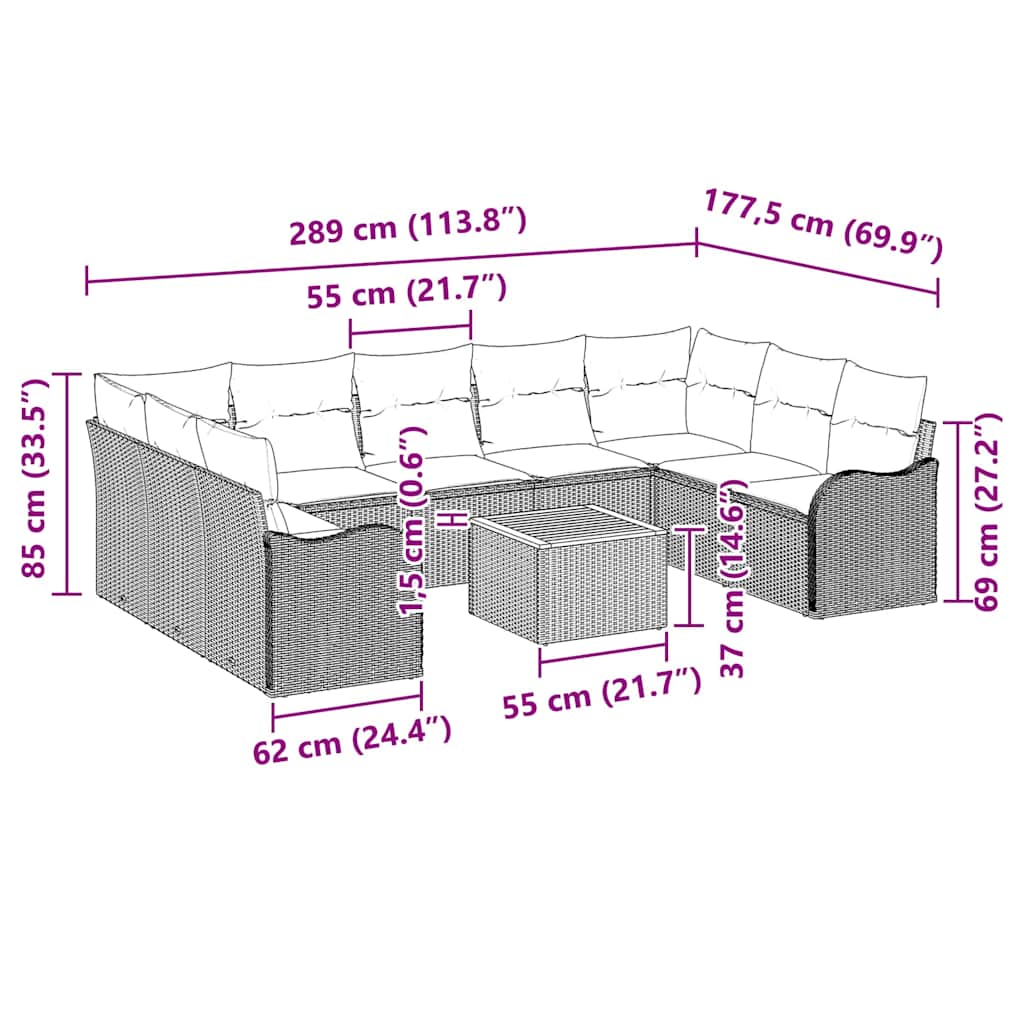 vidaXL Tuinbank Set met opslag 10 pcs Zwart en Crème poly rattan