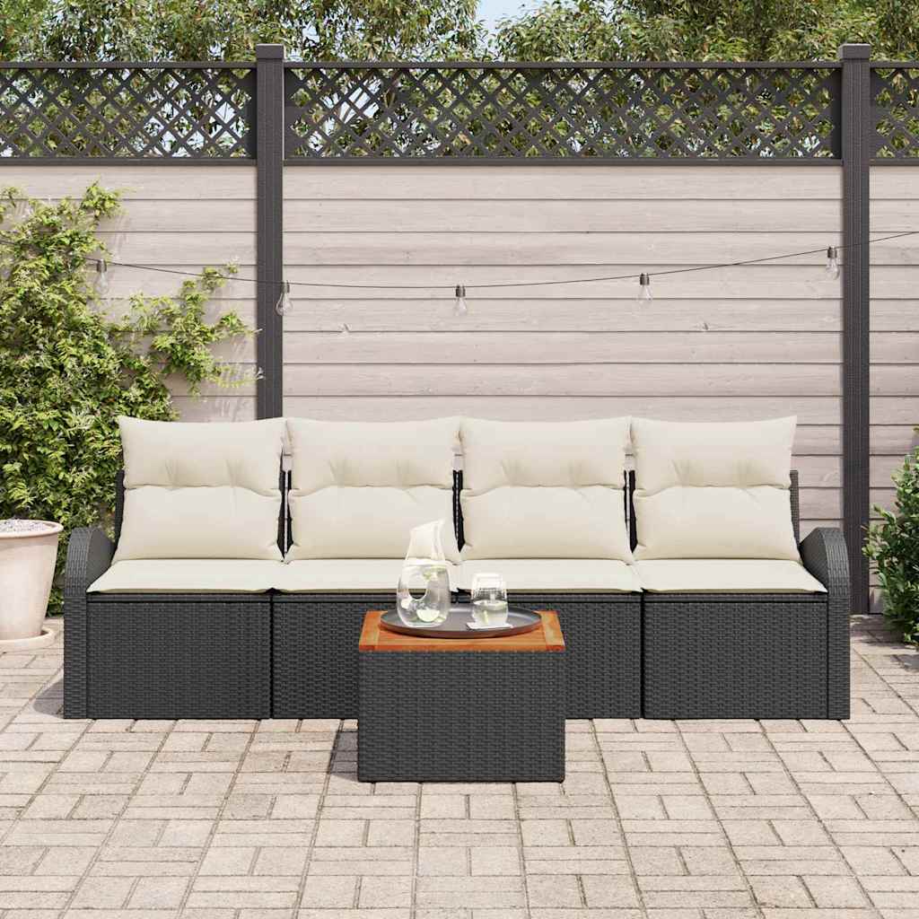 vidaXL Tuinbank Set met opslag 5 pcs Zwart en Crème poly rattan