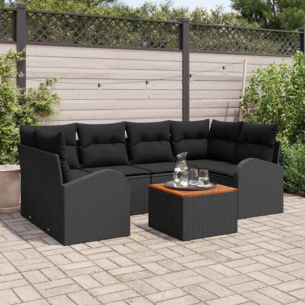 vidaXL Tuinbank Set met opslag 7 pcs Zwart en Crème poly rattan
