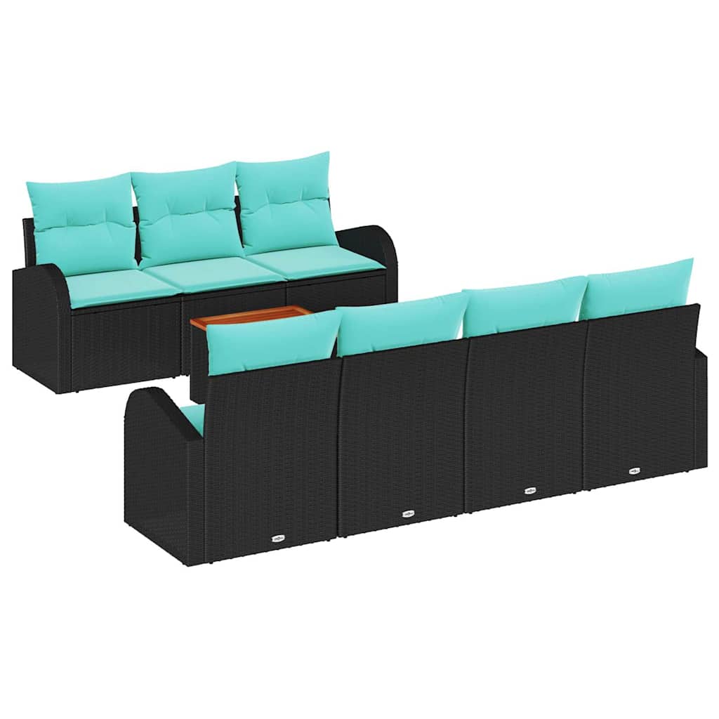 vidaXL Tuinbank Set met opslag 8 pcs Zwart en Turkoois poly rattan