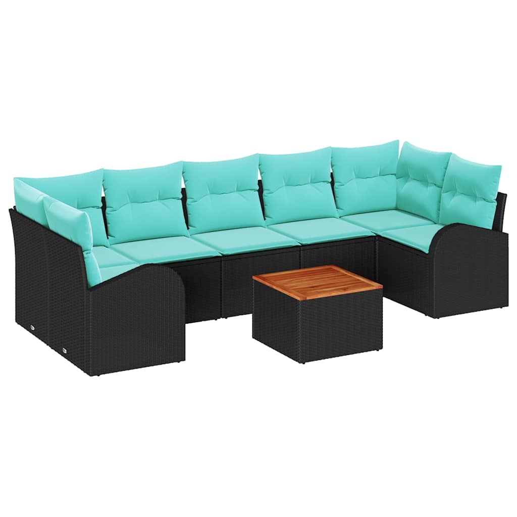 vidaXL Garden Lounge Set with Storage 8 pcs Black and Turquoise poly rattan