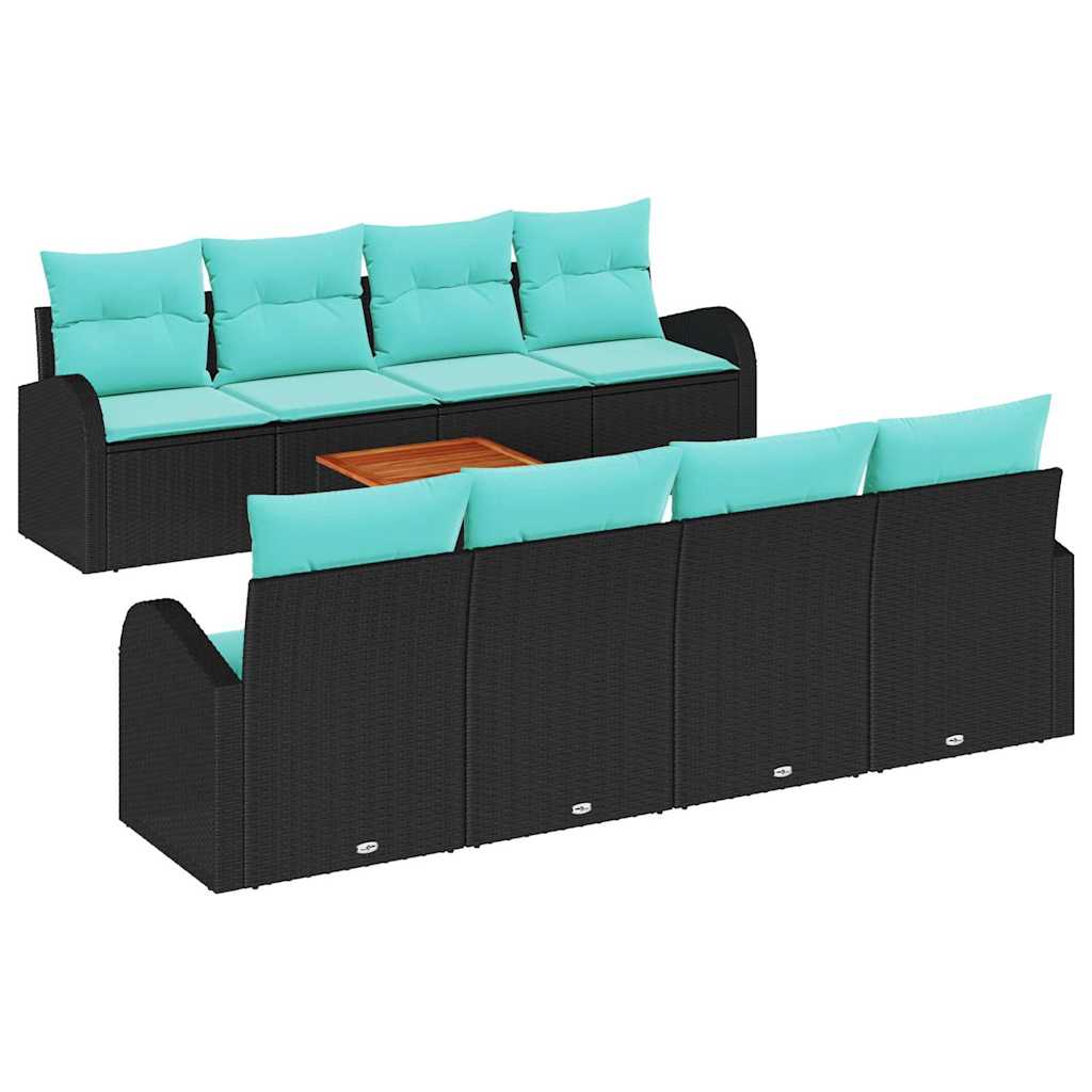 vidaXL Tuinbank Set met opslag 9 pcs Zwart en Turkoois poly rattan