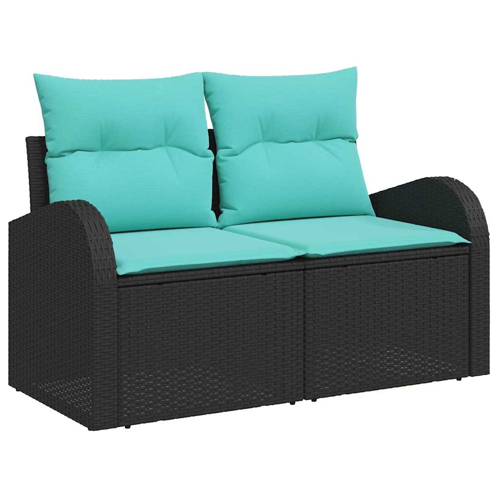 vidaXL Garden Sofa Set with Storage 5 pcs Black and Turquoise poly rattan