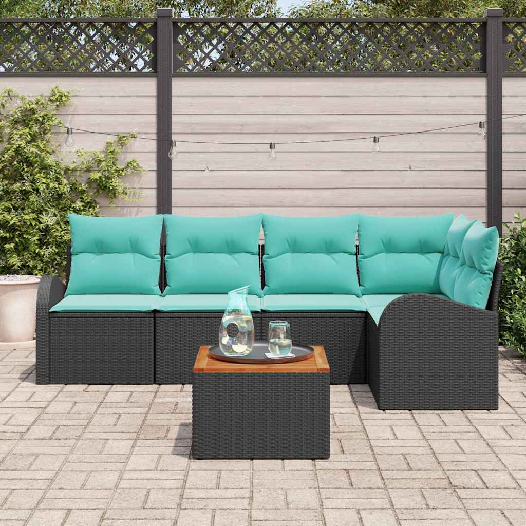 vidaXL Tuinbank Set met opslag 6 pcs Zwart en Turkoois poly rattan