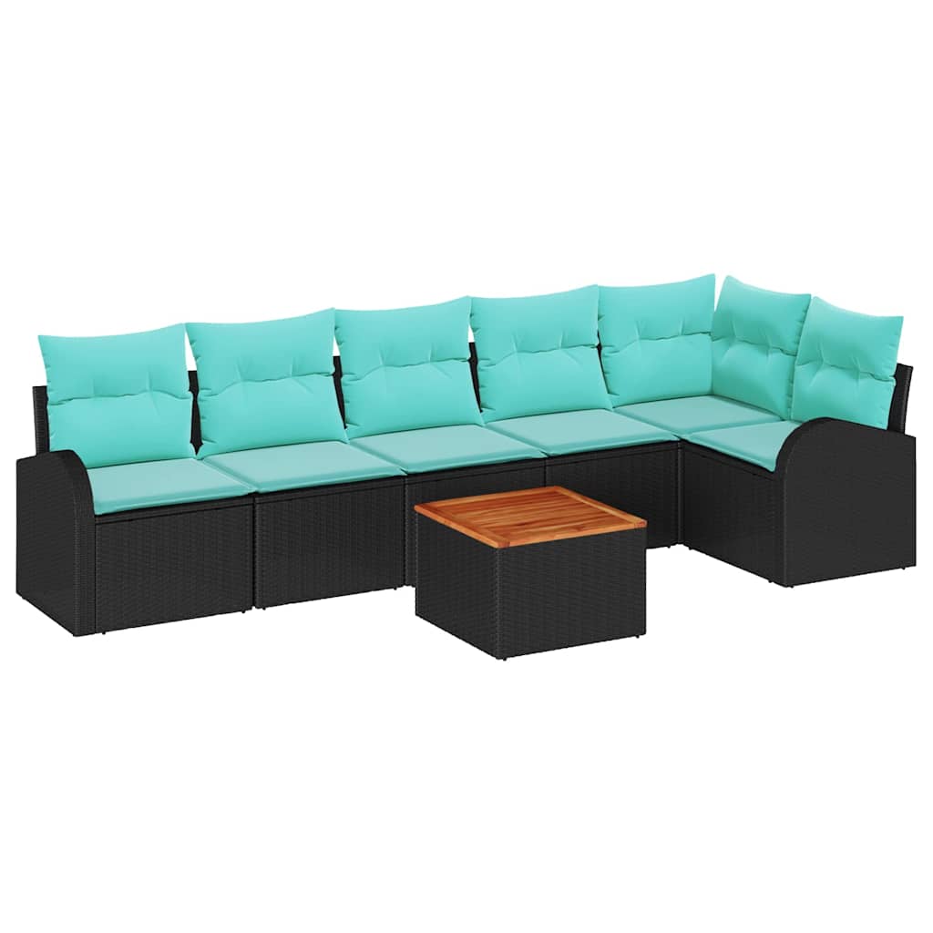 vidaXL Tuinbank Set met opslag 7 pcs Zwart en Turkoois poly rattan