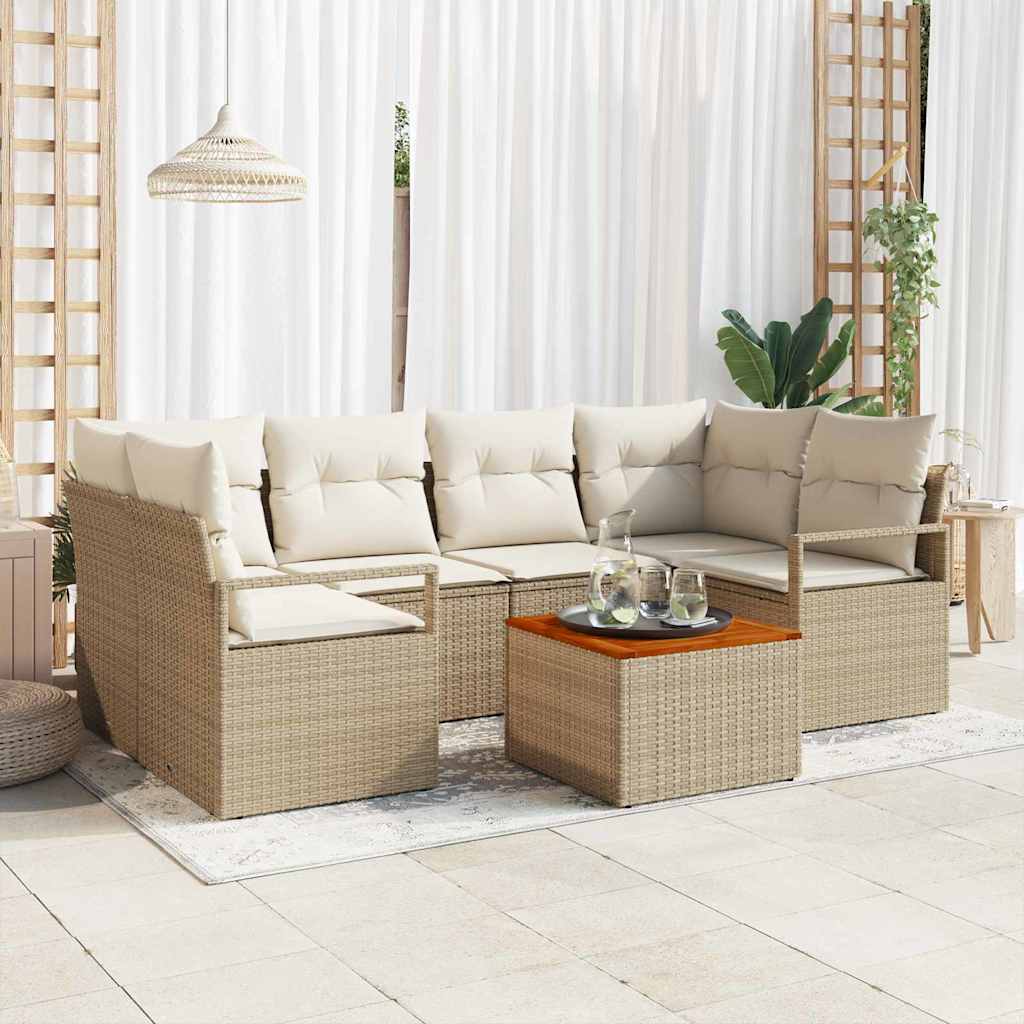 vidaXL Tuinbank Set met opslag 7 pcs Zwart en Crème poly rattan