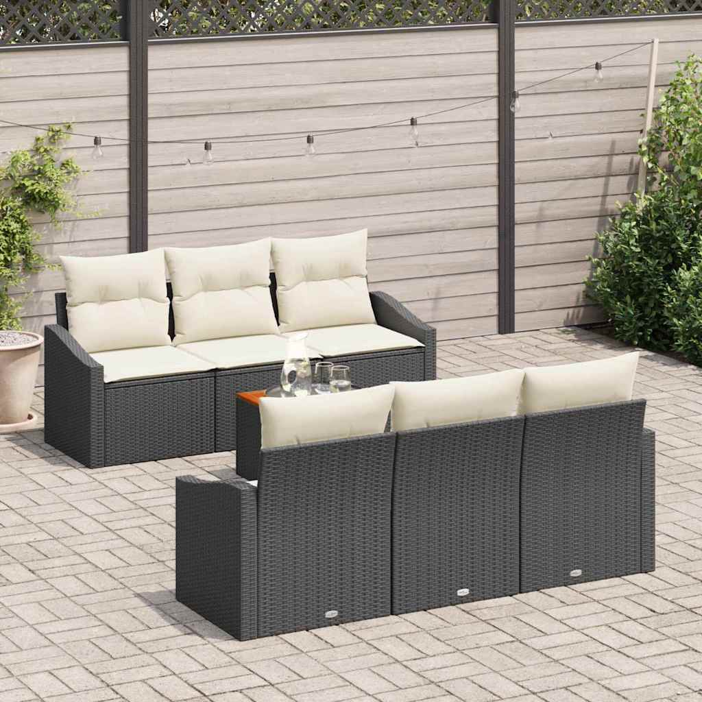 vidaXL Garden Sofa Set with Storage 7 pcs Black and Cream poly rattan