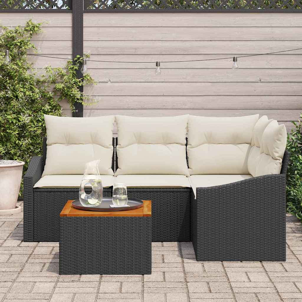 vidaXL Tuinbank Set met opslag 5 pcs Zwart en Crème poly rattan