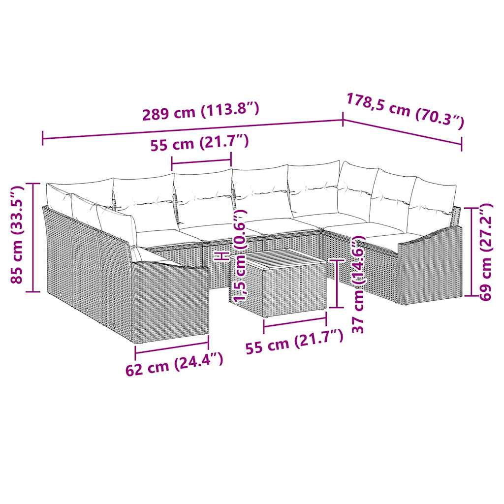 vidaXL Tuinbank Set met opslag 10 pcs Zwart en Crème poly rattan