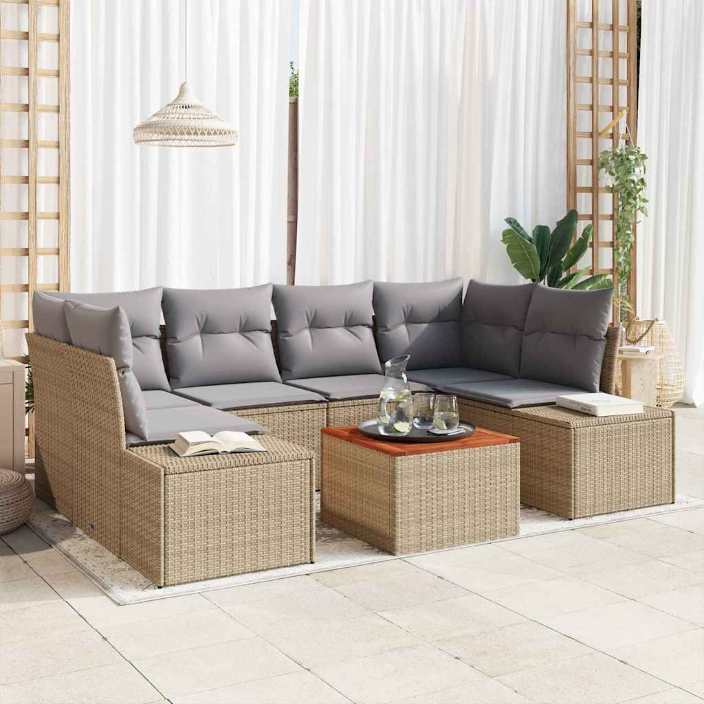 vidaXL 7-Piece Garden Lounge Set with Storage Black and Cream Poly Rattan