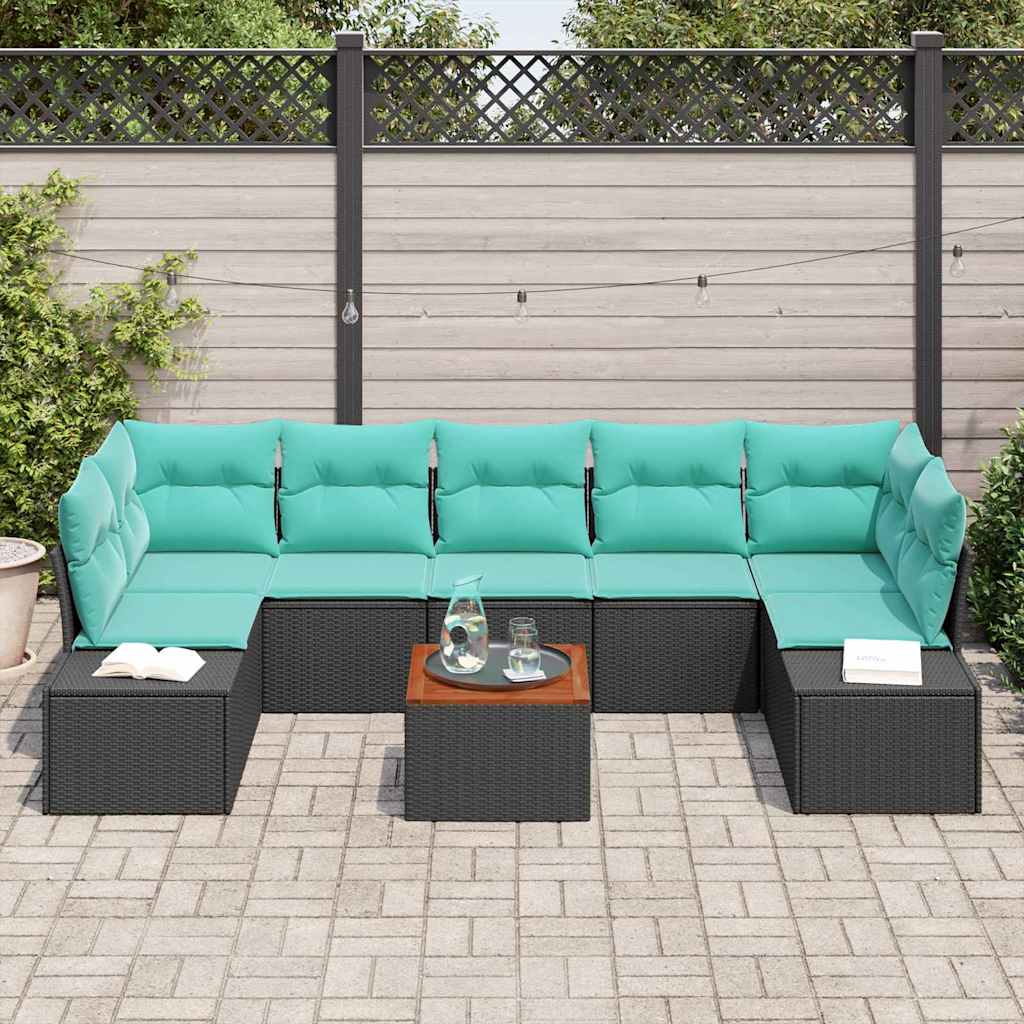 vidaXL Tuinbank Set 8 st Zwart en Turkoois poly rattan