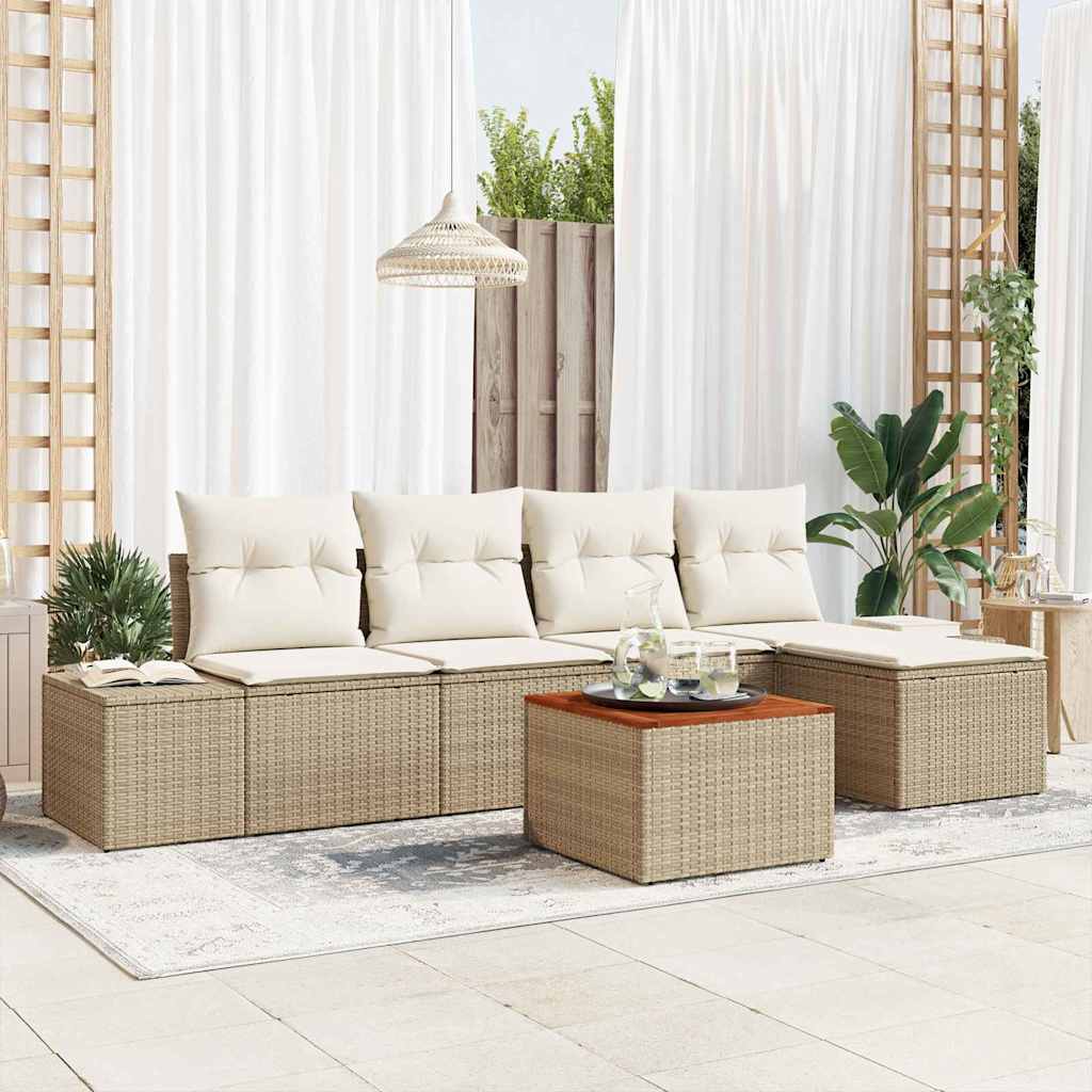 vidaXL Tuinbank Set met opslag 6 pcs Zwart en Crème poly rattan