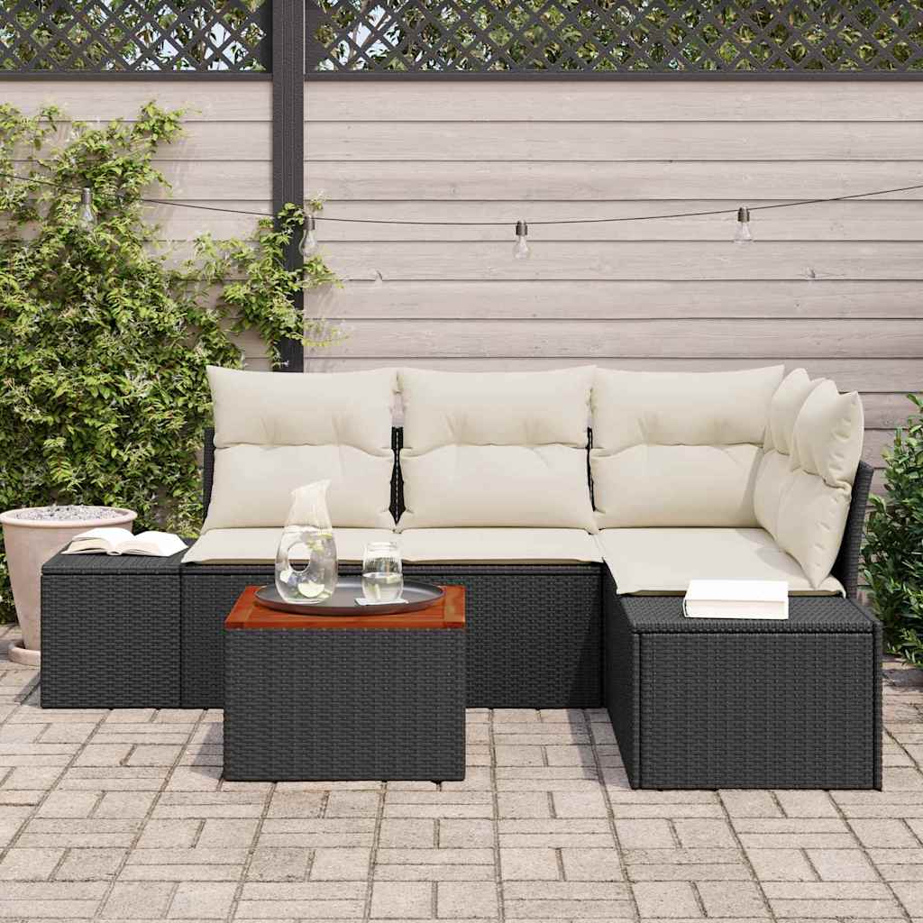 vidaXL Tuinbank Set met opslag 5 pcs Zwart en Crème poly rattan