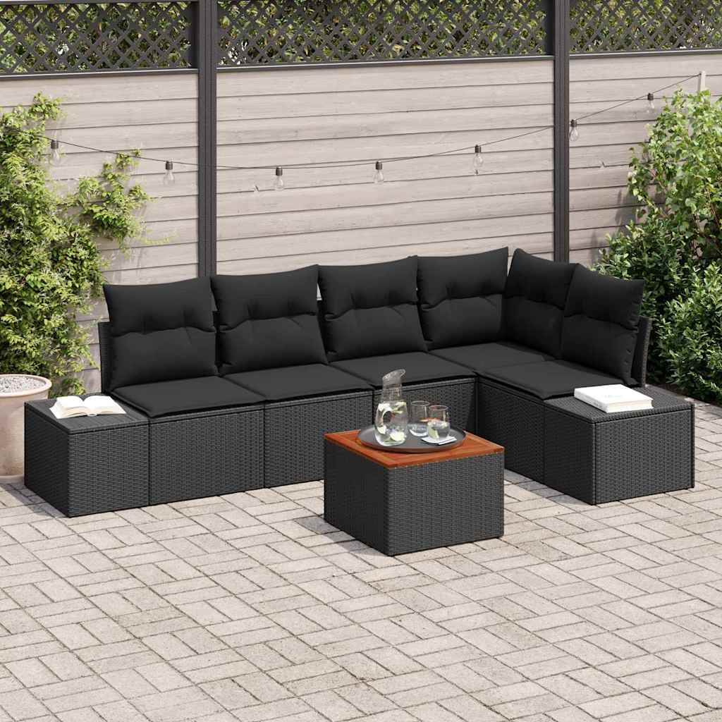 vidaXL Tuinbank Set met opslag 6 pcs Zwart en Crème poly rattan