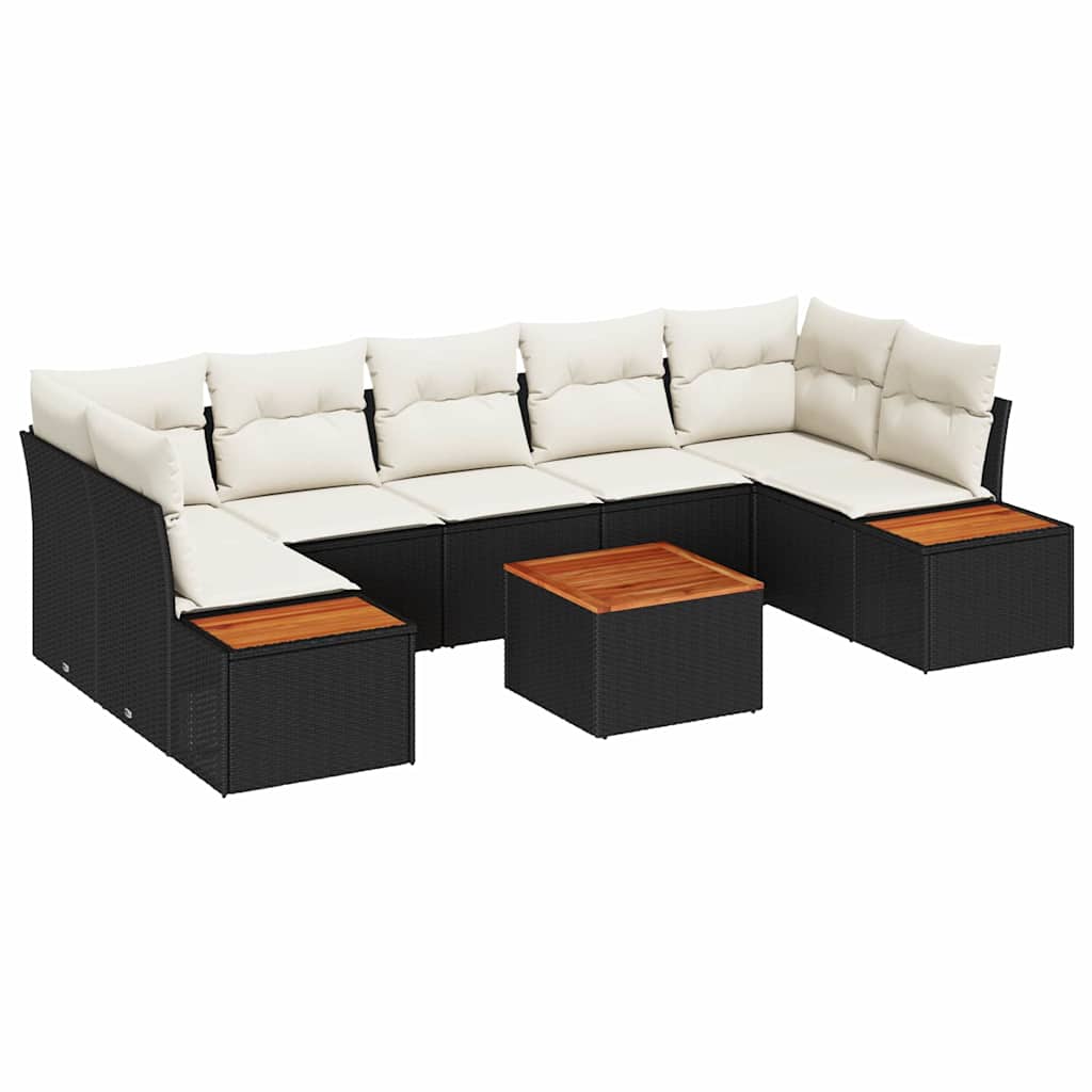 vidaXL Tuinbank Set met kussen met opslag 8 pcs Zwart Poly rattan