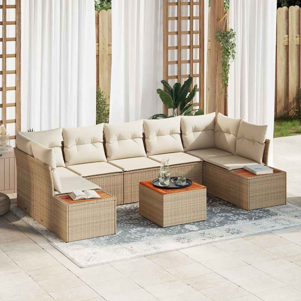 vidaXL Tuinbank Set met kussen met opslag 8 pcs Zwart Poly rattan