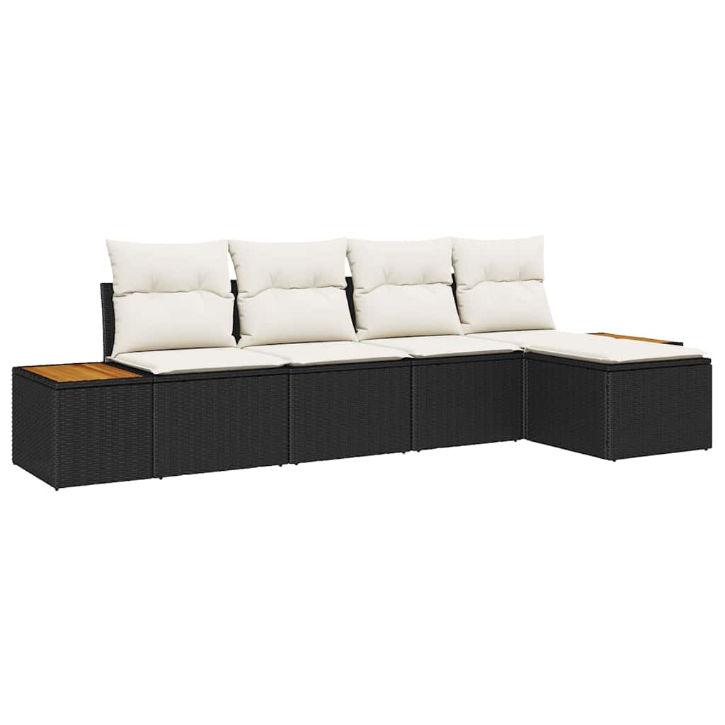 vidaXL Tuinbank Set met kussen 6 pcs Zwart en Crème Polyrattan
