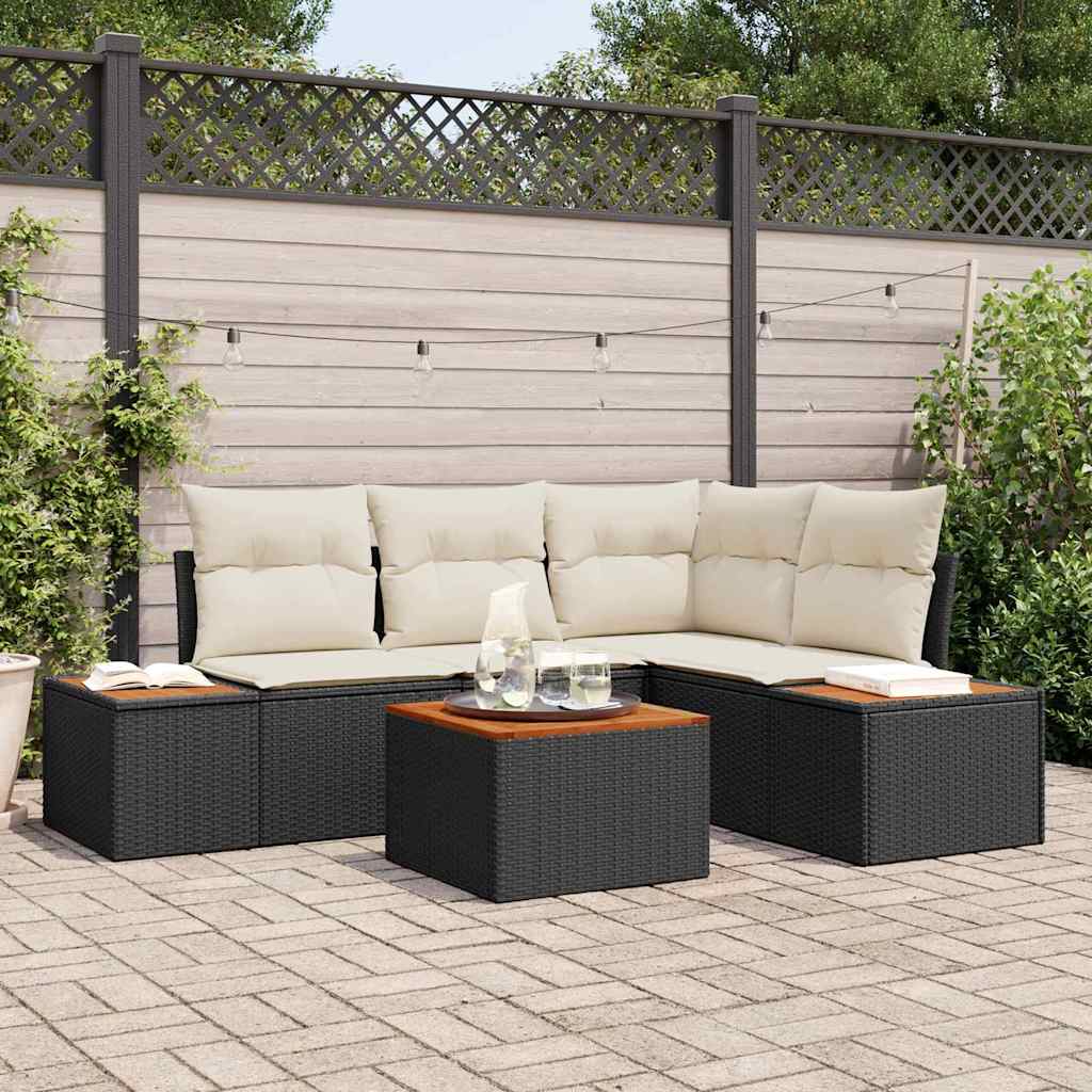 vidaXL Tuinbank Set met kussen 4 pcs Zwart en Crème Polyrattan