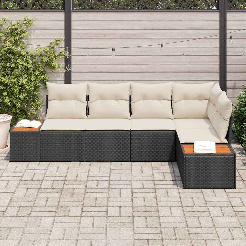 vidaXL Tuinbank Set met kussen 5 pcs Zwart en crème Poly rattan