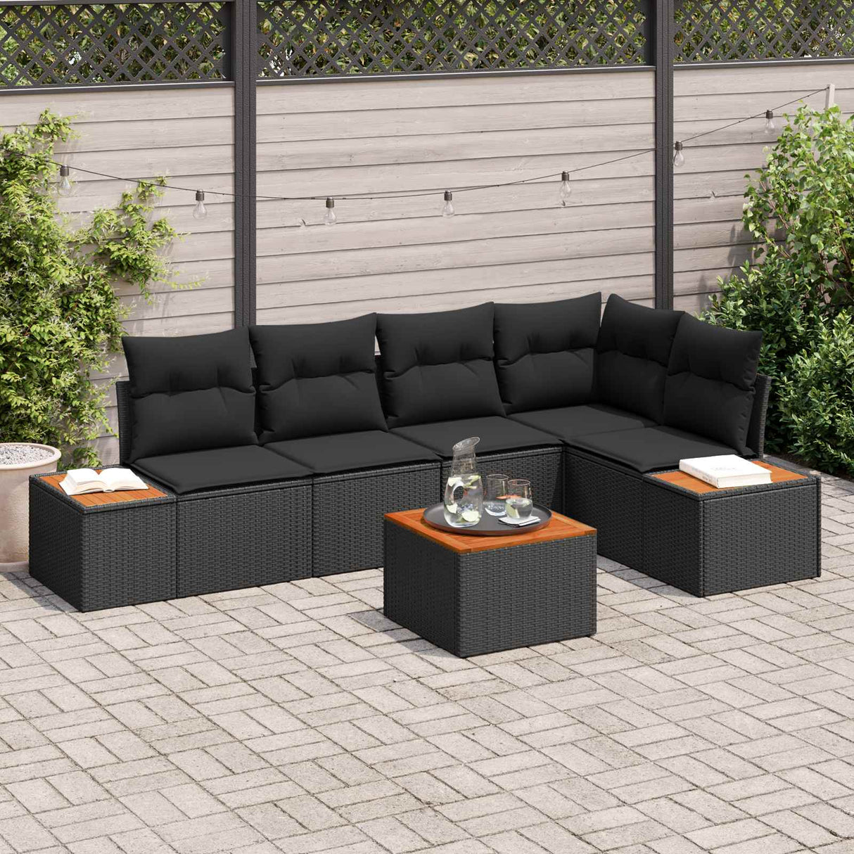 vidaXL Tuinbank Set met kussen 5 pcs Zwart en crème Poly rattan