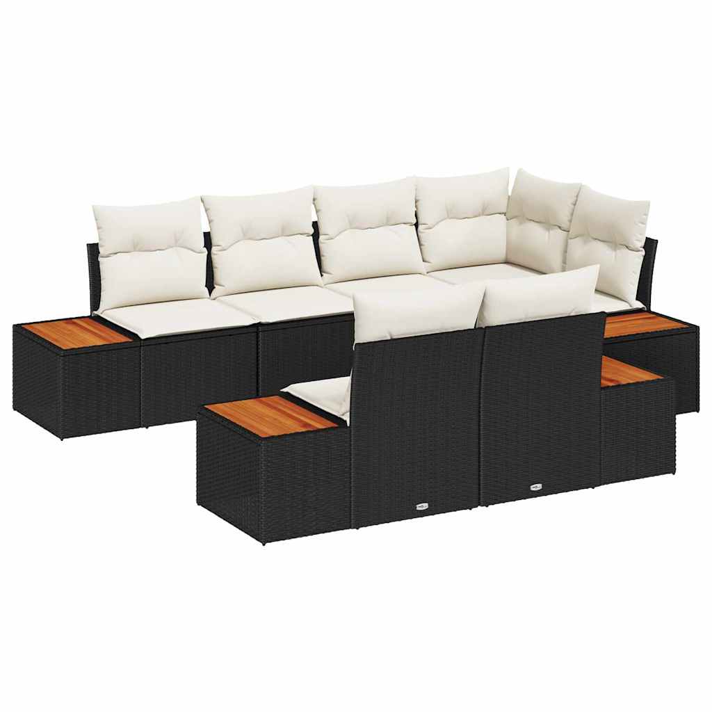 vidaXL Tuinbank Set met kussen 7 pcs Zwart en Crème Polyrattan