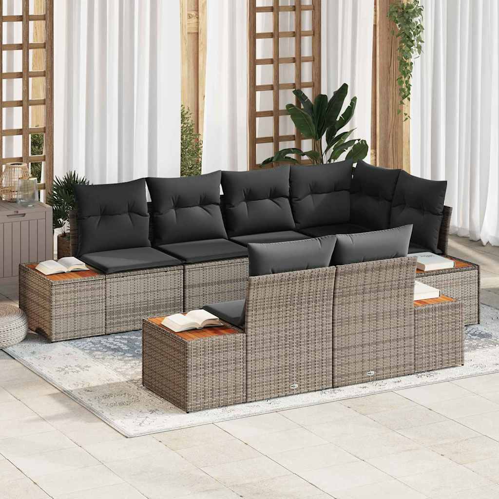 vidaXL Tuinbank Set met kussen 7 pcs Zwart en Crème Polyrattan