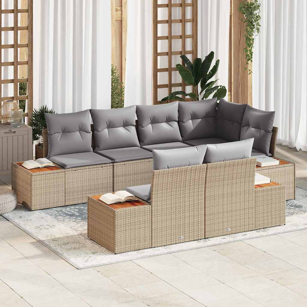 vidaXL Tuinbank Set met kussen 7 pcs Zwart en Crème Polyrattan