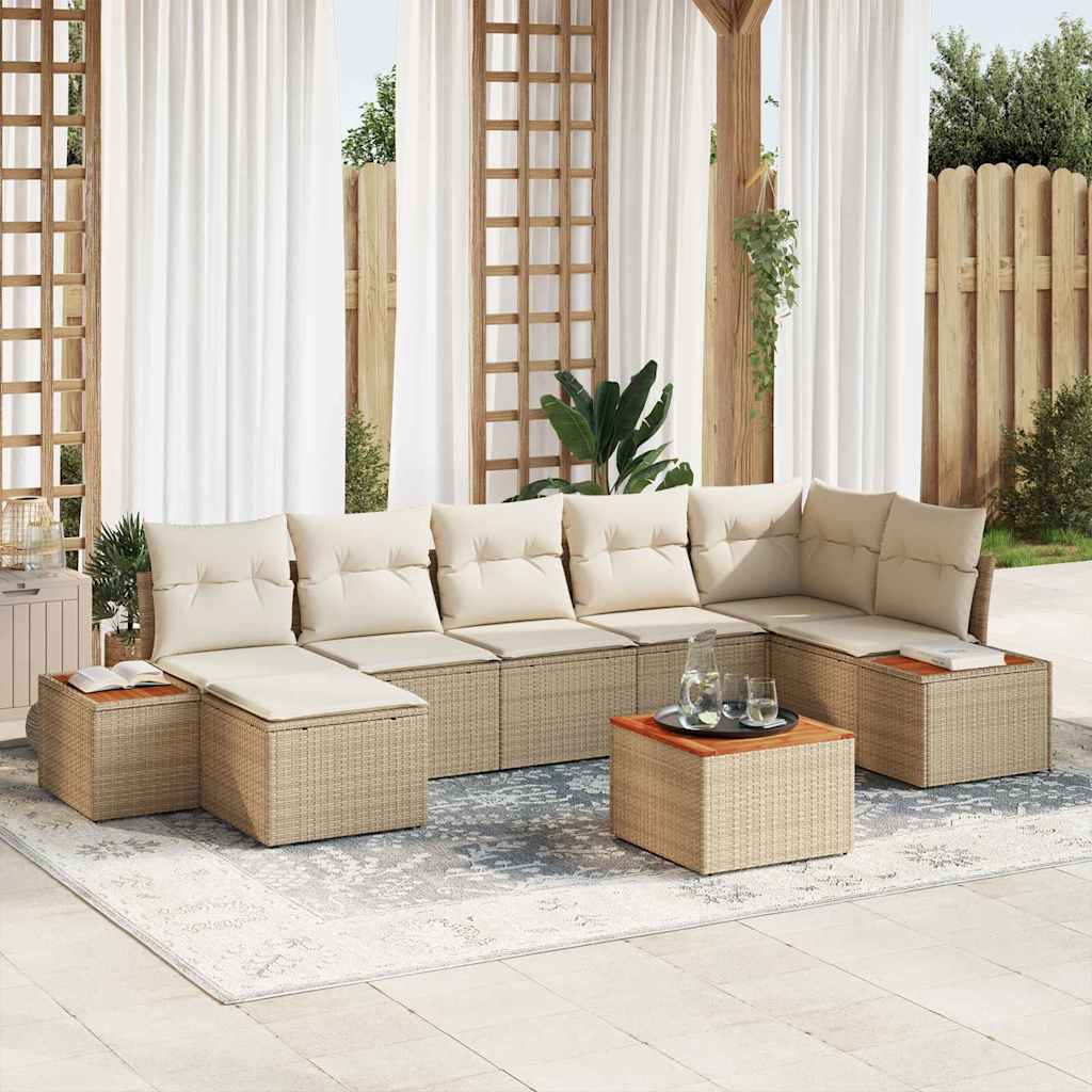 vidaXL Tuinbank Set met kussen 8 pcs Zwart en Crème Polyrattan