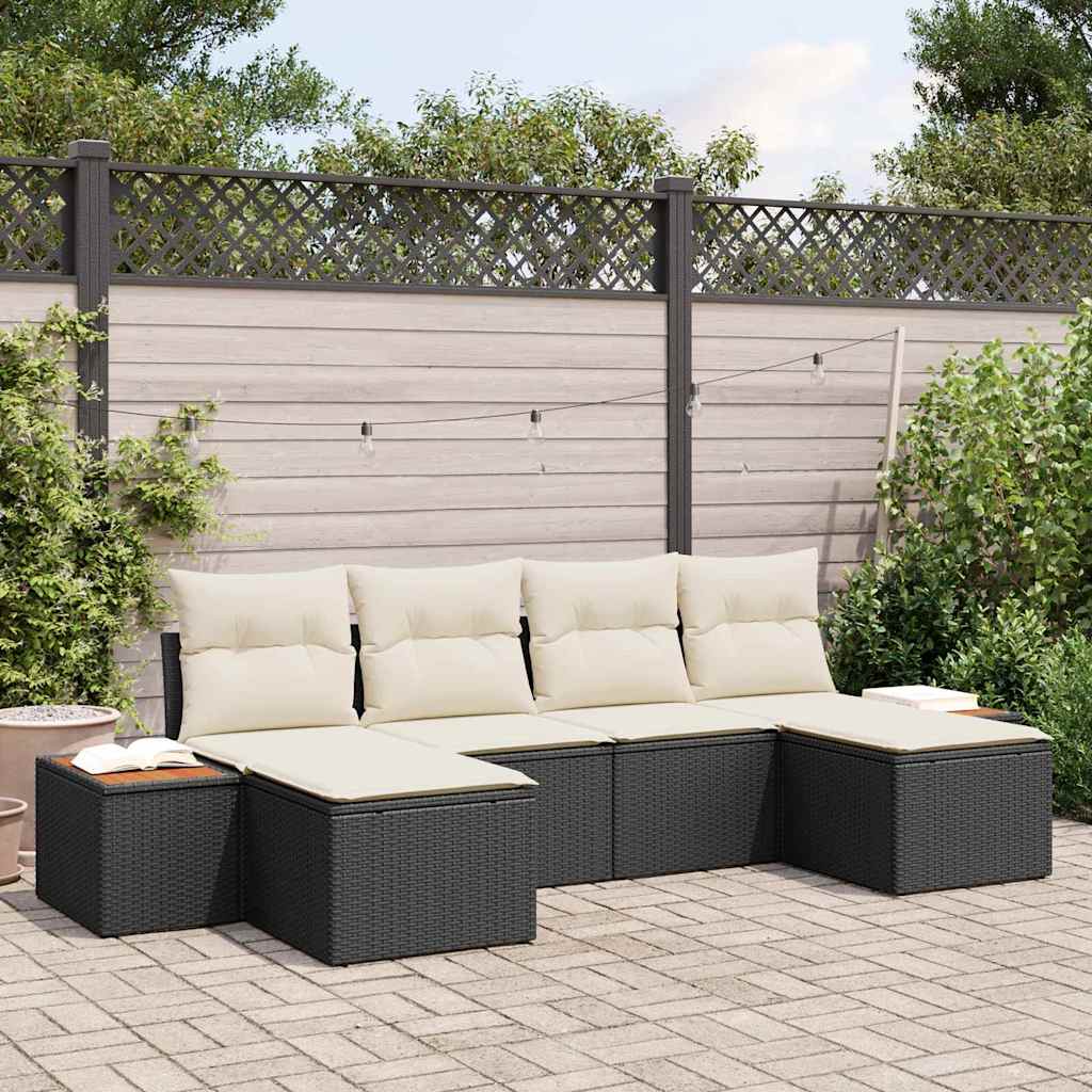 vidaXL Tuinbank Set met kussen 6 pcs Zwart en Crème Poly Riet