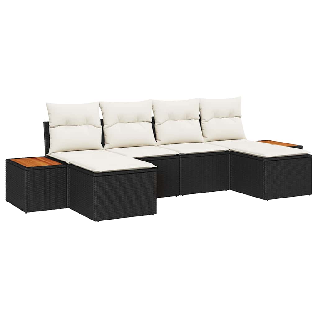 vidaXL Tuinbank Set met kussen 6 pcs Zwart en Crème Poly Riet