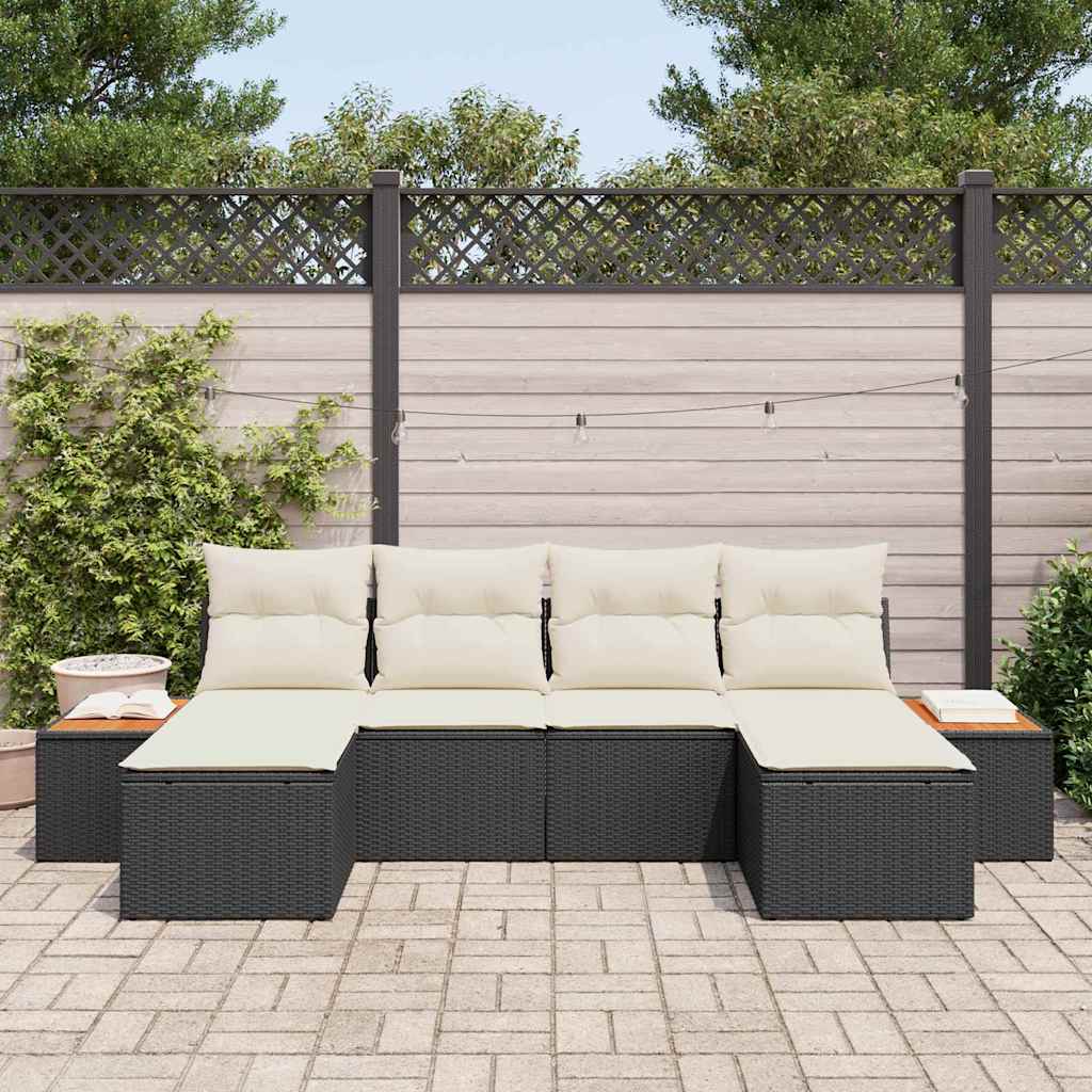 vidaXL Tuinbank Set met kussen 6 pcs Zwart en Crème Poly Riet