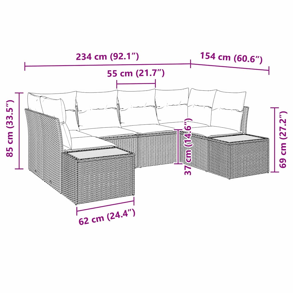 vidaXL Tuinbank Set met kussen 6 pcs Zwart en Crème Polyrattan