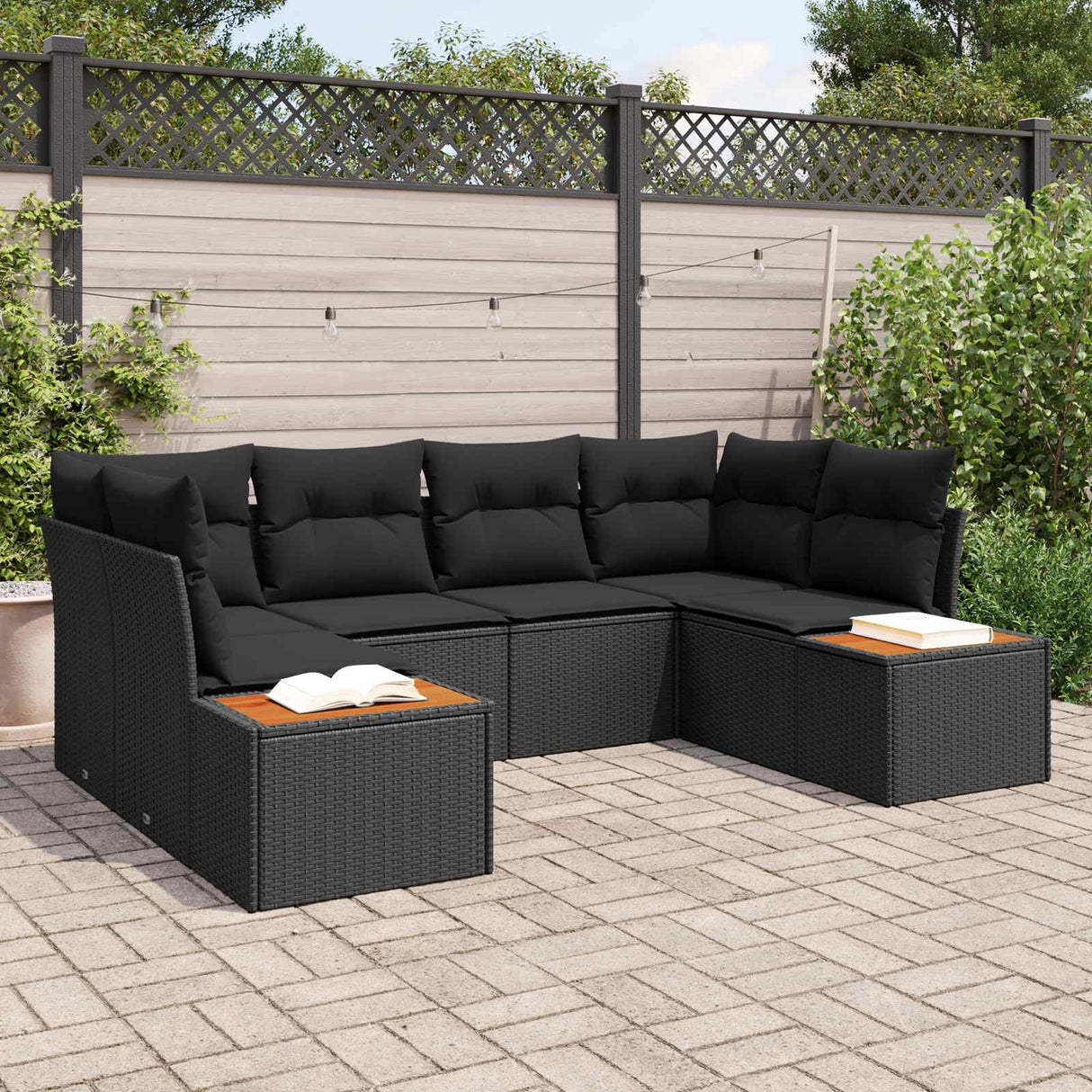 vidaXL Tuinbank Set met kussen 6 pcs Zwart en Crème Polyrattan