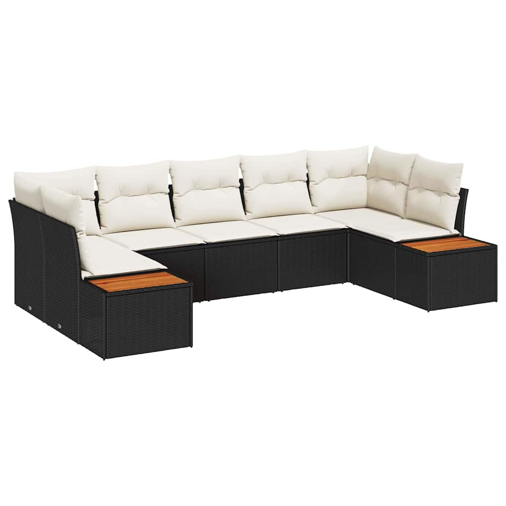 vidaXL Tuinbank Set met kussen 7 pcs Zwart en Crème Polyrattan