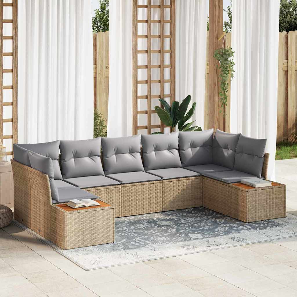 vidaXL Tuinbank Set met kussen 7 pcs Zwart en Crème Polyrattan