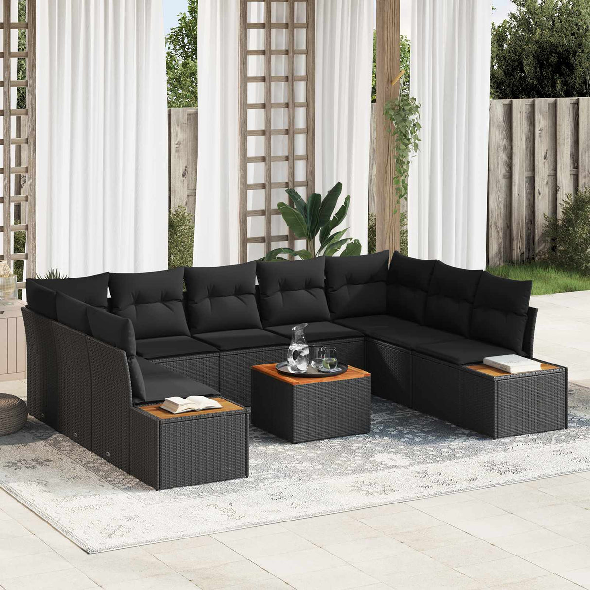 vidaXL Tuinbank Set met kussen 5 pcs Zwart en Crème Polyrattan