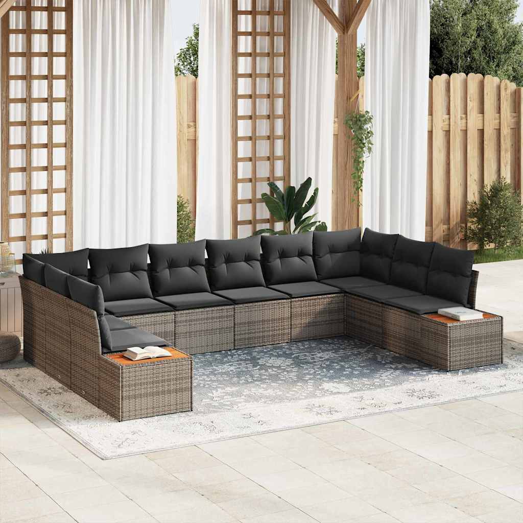 vidaXL Tuinbank Set met kussen 10 pcs Zwart en Crème Polyrattan