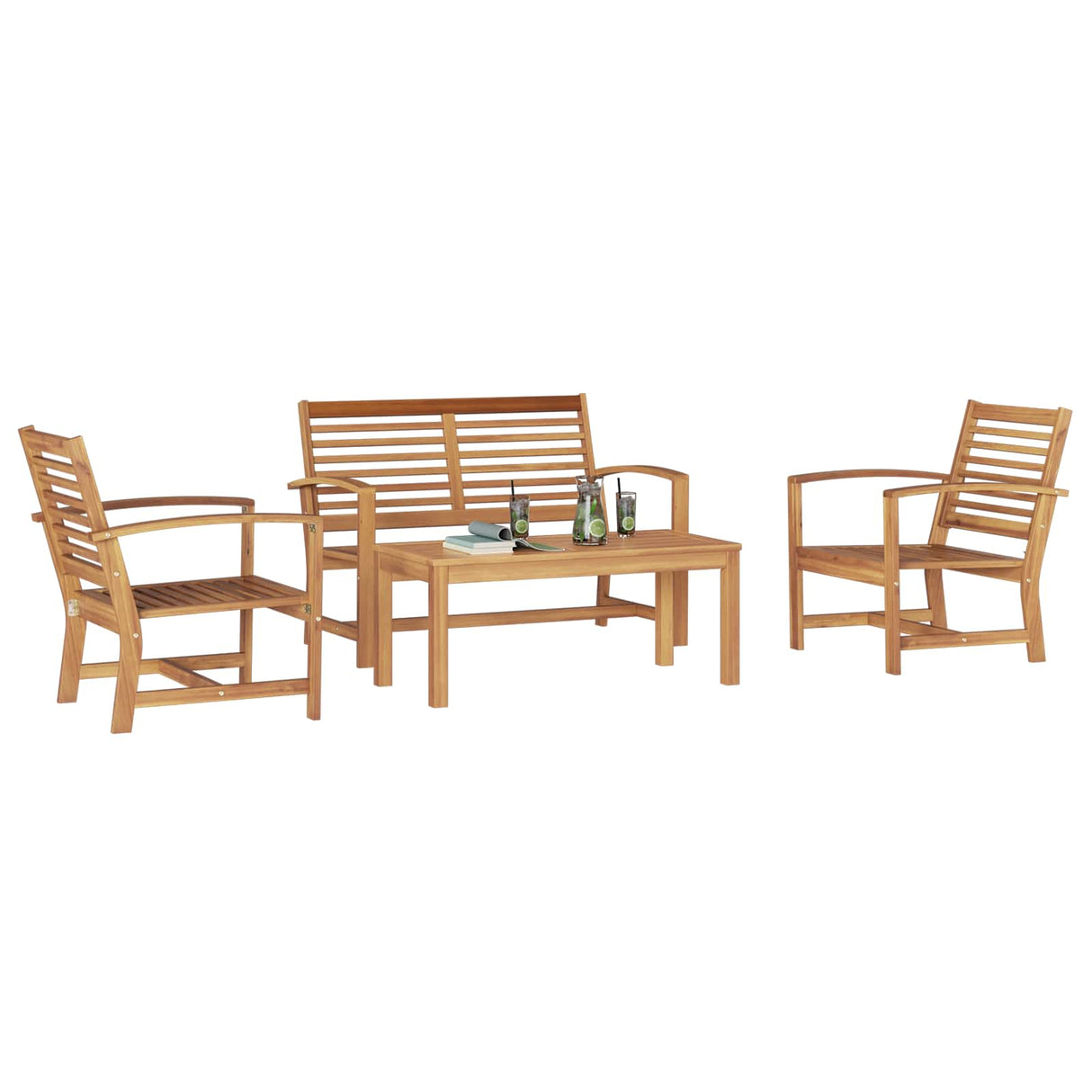 vidaXL Tuinbank Set 4 pcs Naturel Massief Teakhout